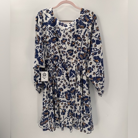 CABALLERO Dalia Navy Floral Blockprint Dress Size Large NEW Pockets - Picture 6 of 7